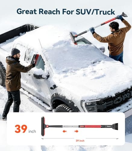 TrySpace All-Around High-Efficiency Cleaning 39 inch Extendable Snow Brush and Ice Scraper with Squeegee, Ice Scrapers for Car Windshield, Truck, SUV Snow Removal Tool, Winter Car Accessories - Thumbnail 3