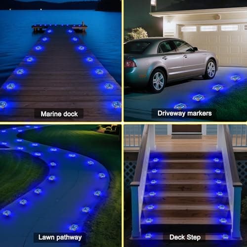 T-SUN Blue Solar Dock Lights, 12 Pack Aluminum Driveway Marker Lights, IP65 Waterproof 360° LED Poolside Edge Lighting for Boat Dock, Deck, Patio, Driveway - Thumbnail 6