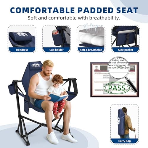 Fragess Hammock Camping Chair, Portable Camping Hammock Chair with Adjustable Back, Folding Hammock Chair Supports 330lbs, Rocking Camping Chair for Lawn, Camping, Patio, Traveling, Stargazer-Blue - Thumbnail 4