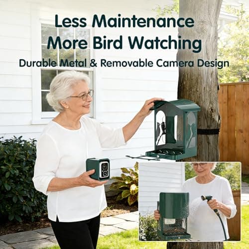 Humbirdy Bird Feeder with Camera, 4K Ultra HD Video with 30fps Live View, 10x Slow Motion, No Subscription, Solar Powered AI Smart Bird Feeder with Camera, 2.4G/5G Wi-Fi, Durable Metal,Bird Lover Gift - Thumbnail 5