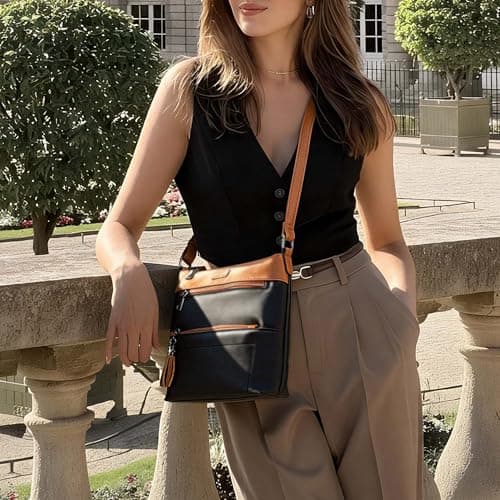 Kiss Sea Womens Crossbody Purse Leather Travel Cross Body Purse with Tassel and Adjustable Strap Black Brown - Thumbnail 2