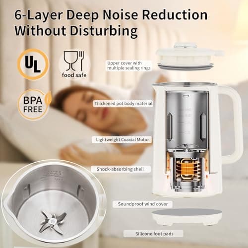 Kuhuz Nut Milk Maker,42oz Plant Based Milk Machine For Homemade Almond/Oat/Soy,10-in-1 Countertop Blender With Juice/Milkshake/Food Processor/Boil Water,Delay Start/Keep Warm/Self Cleaning,White - Thumbnail 3