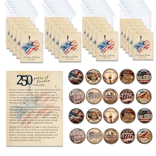 Qpige Bulk10/20 250 Anniversary USA Merchandise, Vintange America 250th Lapel Pin Of Freedom 1776-2026 for Men, 250 Years USA Birthday Flair Pins Patriots Day Independence Day Gifts for History Buffs, Veterans and Patriotic Families (10) - Image 1