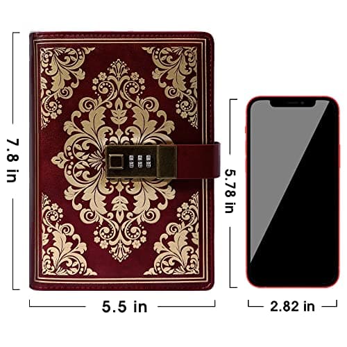 CAGIE Lock Journal for Women Vintage Refillable Diary with Lock 224 Pages Leather Locked Journal for Personal Secrets Writing with Gift Box(Red) - Thumbnail 4
