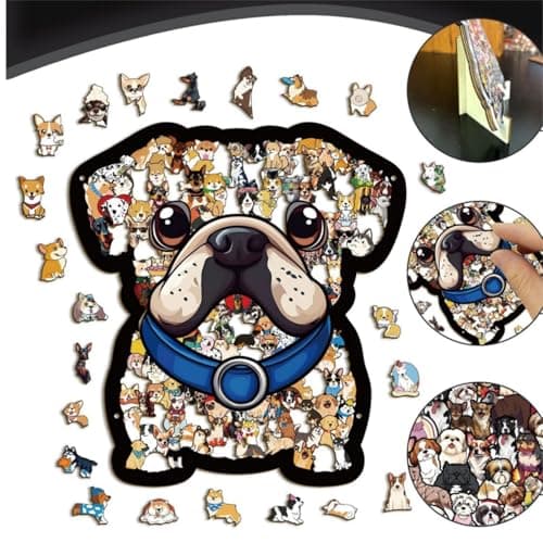 GAKICO 135pcs Wooden Jigsaw Puzzle: Colored Dog Shaped Wooden Puzzle Unique Animal Shape Jigsaw Puzzles, Artistic Home Decor, Mindful Challenge & Creative Gifts for GOG Lovers - Thumbnail 4
