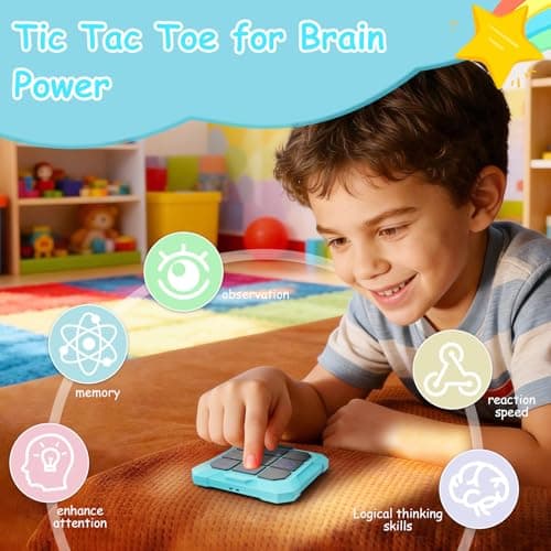 VDPDO Tic Tac Toe Game, 6-in-1 Electronic Tic Tac Toe with Mute & Rechargeable - Handheld Travel Board Game for Kids Ages 4+, Adults, Family - Educational Learning Toy for Boys Girls，Blue - Thumbnail 2