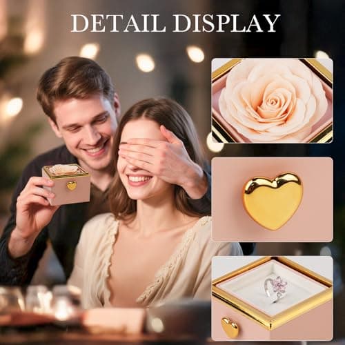 mountova Valentine’s Day Gift for Her Preserved Rose Surprise Box with Heart Necklace, Luxury Flip Jewelry Box, Romantic Gift for Girlfriend or Wife, Anniversary & Proposal (pink) - Thumbnail 5