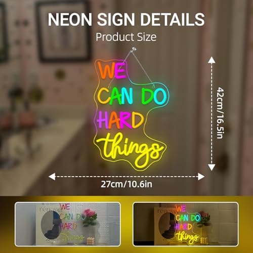 FAXFSIGN We Can Do Hard Things Neon Sign Classroom Led Neon Light Kids Wall Art Decor for Bedroom Library Office Postive Inspirational Children Students Birthday Gifts - Thumbnail 5