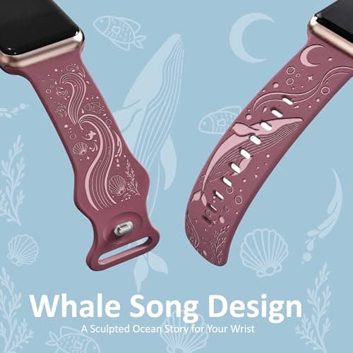 HATILP Whale Engraved Band Compatible with Apple Watch 38/40/41/42mm, Two-Layer Sculpted Ocean Design Soft Silicone Strap for Women, Series 11 10 SE Ultra 9 8 7 6 5 4 3 2 1 - Thumbnail 2