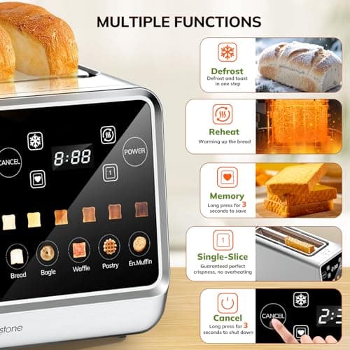 Keenstone Toaster 4 Slice, Digital Smart Toaster with TouchScreen, Memory Function, Single Slot Toasting, Timer, Reheat & Defrost for Bagels, Bread, Waffles, Muffin, Stainless Steel Kitchen Essentials - Thumbnail 3