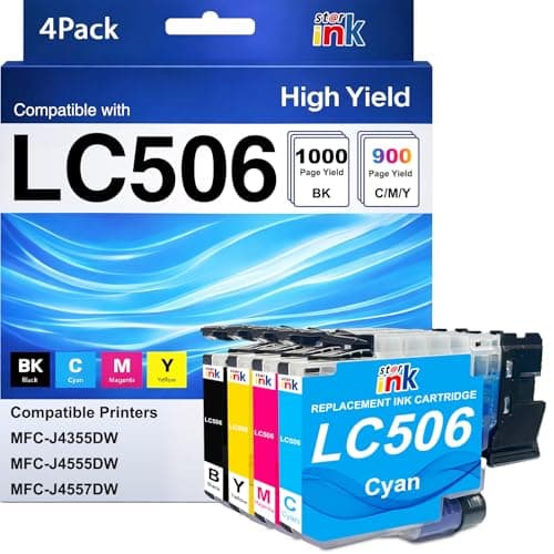 Starink LC506 Ink Cartridge Replacement for Brother LC506 Ink Cartridges Combo Pack Compatible with Brother MFC-J4355DW MFC-J4555DW MFC-J4557DW Printers, Black/Cyan/Magenta/Yellow, 4 Pack - Image 1