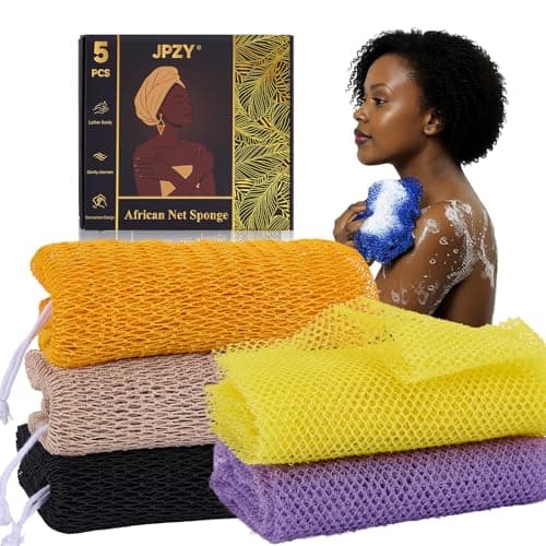 African Net Sponge 5-piece exfoliating Scrub is Suitable for All Skin Types,Bath Sponge for the face and Body, Durable and Gently Exfoliation