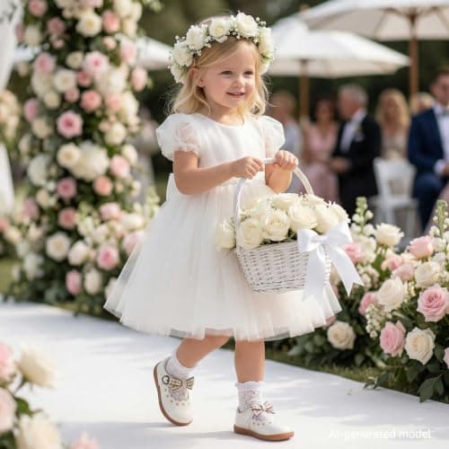 WIDE TOE BOX Toddler Girl Mary Jane Dress Shoes Wide Ballet Flats for Girls Party School Shoes White Toddler 6 - Thumbnail 2