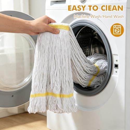Commercial Mop Heavy Duty Industrial Mop- 3 Extra Large Cotton Looped Heads, 61" Aluminum Handle Mops for Concrete/Tile/Garage Floors-Home, Kitchen - Thumbnail 6