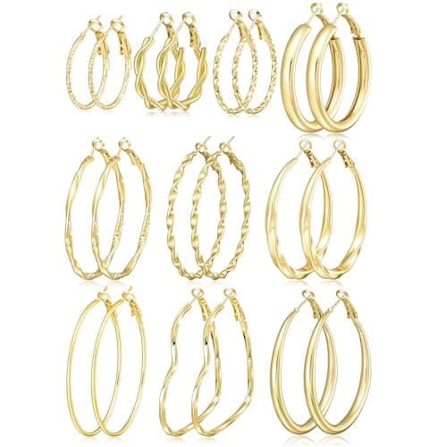 Gold Hoop Earrings for Women, Hypoallergenic Large Heart Hoops Earrings Set, Lightweight Small Big Women Loop Earrings Pack for Jewelry Gift 25mm/30mm/40mm/50mm - Image 1