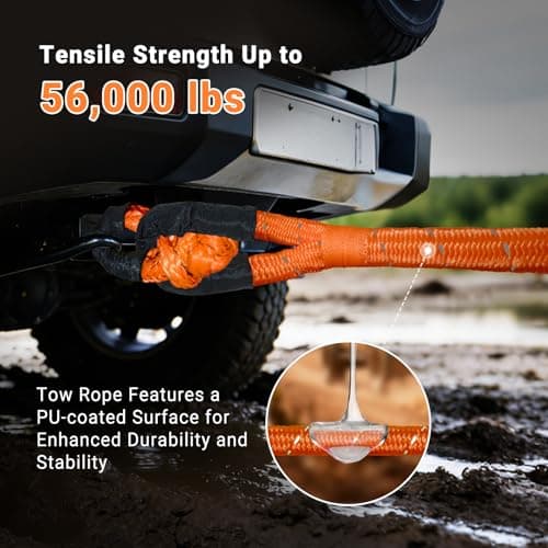 DAJOUJS Kinetic Recovery Tow Rope 7/8" x 30ft Tow Strap 48500lbs Snatch Strap with 2Pcs Soft Shackles 56000lbs Break Strength Heavy Duty Kinetic Towing Rope for Truck ATV UTV Offroad Recovery Rope Kit - Thumbnail 2