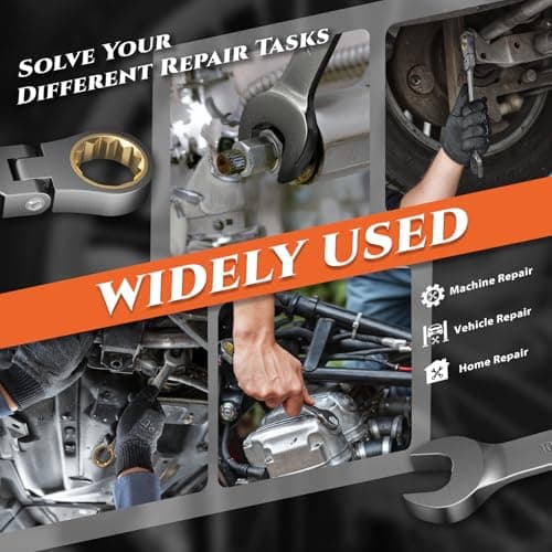 SUZUME 24-Piece Metric and SAE Flex Head Ratcheting Wrench Set 72 Teeth Cr-V Steel Ratcheting Wrench Set with 180° Flex Head Ratchet Wrenches Set For Auto,Machine Repair - Thumbnail 4