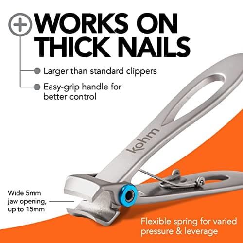KOHM Nail Clippers for Thick Nails - Heavy Duty, Wide Mouth Professional Fingernail and Toenail Clippers for Men, Women & Seniors, Silver - Thumbnail 6