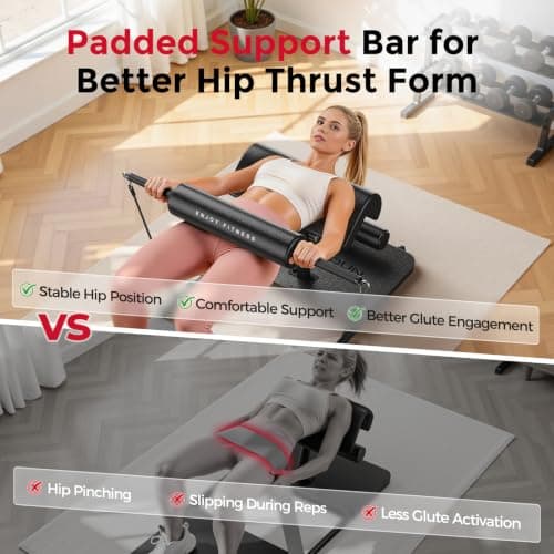 FEIERDUN HT1 Adjustable Hip Thrust Machine for Home Gym, Progressive Glute Training System with Barbell-Style Squat, Padded Support Bar, 7-Level Resistance Bands, Heavy-Duty Steel Frame - Thumbnail 3