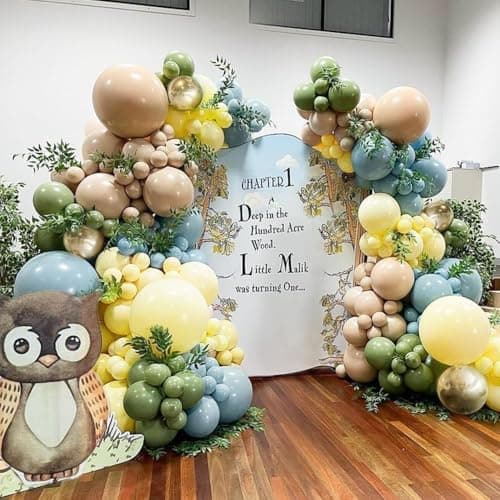 Blue Yellow Green Balloon Garland Double Stuffed Sage Green Dusty Blue Yellow Gold Balloons Pastel Balloon Arch Kit for Baby Shower Birthday Easter Gender Reveal Wedding Party Decorations - Image 1