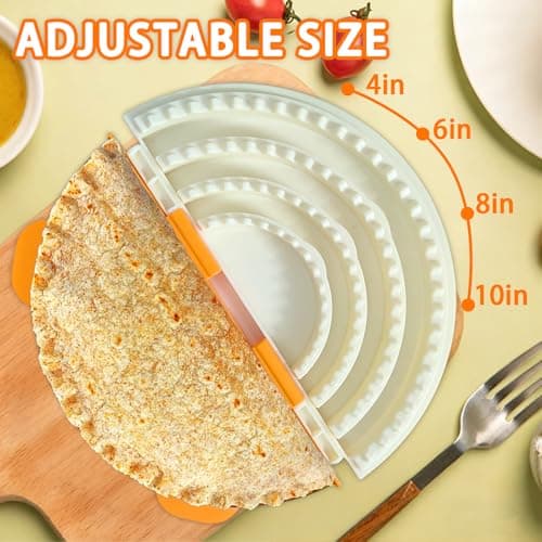 4-in-1 Tortilla Sealer Crimper Press – Adjustable 4"-6"-8"-10" Tortilla & Taco/Burrito Maker Tool with Metal Edge | Easy to Clean, BPA-Free, Durable & Fun for Family Cooking (Orange & Cream) - Thumbnail 3