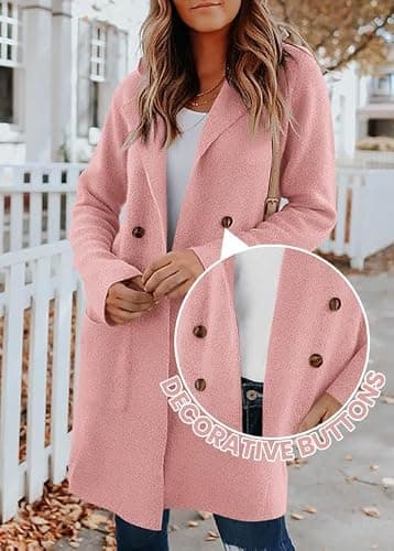 KIRUNDO Cardigan Sweaters for Women 2026 Fall Open Front Knit Sweater Jackets Business Casual Long Coatigan Winter Clothing(Pink, X-Large) - Thumbnail 4