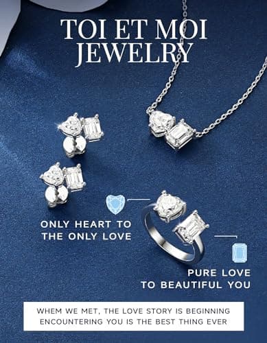 MomentWish Toi Et Moi Necklace, 2 Stone Necklace for Mom, Heart and Emerald Cut Moissanite Necklace for Women, 925 Sterling Silver Necklace Bithday Gift for Her(2Carat, VVS1), White - Thumbnail 4