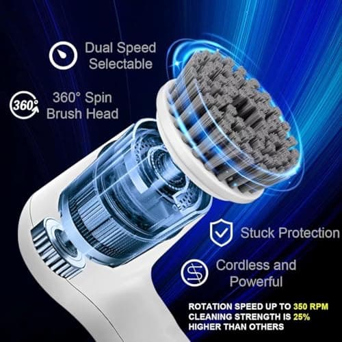 HFLYJPYW Electric Spin Scrubber - Shower Scrubber,Bathroom Scrubber Electric,for Cleaning Tub, Floor, Tile, Window, Sink, Kitchen Cleaning with 6 Electric Cleaning Brush Head (6) - Thumbnail 2