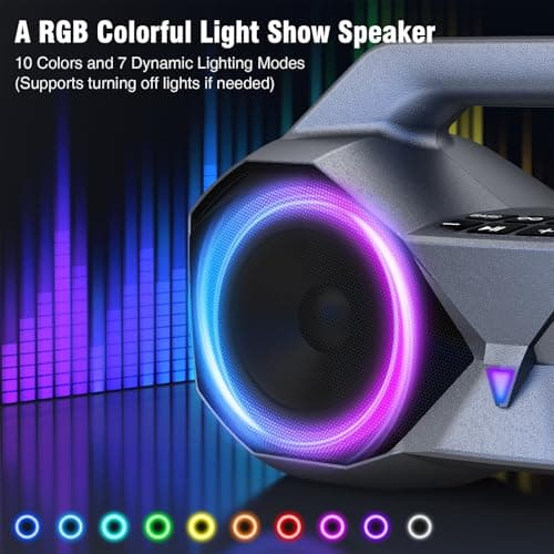 KMAG Bluetooth Speaker Wireless, 80W Loud Speaker with Deeper Bass, IPX7 Waterproof, 20H Playtime, Cool Lights, TWS, Portable Speaker for Home, Outdoor, Workshop, Party, Gift for All (Sliver) - Thumbnail 4