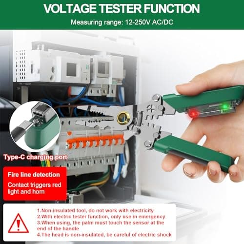 8 in 1 Wire Stripper with Voltage Tester, 2025 New Heavy Duty Wire Crimper Electrical Pliers, Electrician Tools, Noise Alarm, Hot/Neutral Detector for 12-250V AC/DC - Thumbnail 4