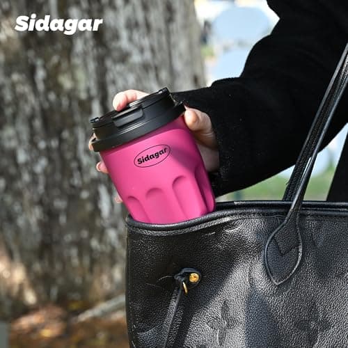 Sidagar Travel Coffee Mug 10 oz Ceramic Lined Tumbler, Double Wall Stainless Steel Coffee Cup with Lid, Vacuum Spill Proof Mini Water Bottle, Insulated Thermal Mug for Home Office, Purple - Thumbnail 4