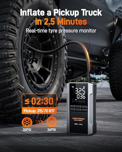 WOLFBOX 3000A Jump Starter with Air Compressor, 59.2Wh&160PSI Portable Car Battery Jump Starter with 65W Fast Charging, 12V Battery Pack (8L Gas 6L Diesel Engine) with Boost, Light and Jumper Cables - Thumbnail 4