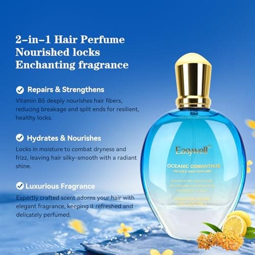 EASYWELL Hair Perfume for Women, Christmas Gift Birthday Gifts for Mom and girls, Leave In Conditioner Spray with Vitamin B5, Hair Care Fragrance, Hair Oil Mist, Oceanic Osmanthus, 2.5 fl oz - Thumbnail 2