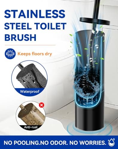 Dowry Toilet Bowl Brush and Holder for Bathroom, Deep Cleaning Toilet Brush and Holder Set with Long Handle, Hidden Toilet Bowl Scrubber with Replaceable Head,Modern Decor Black Round - Thumbnail 3