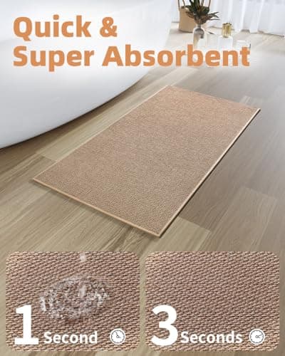 PADOOR Non-Slip Bath Mat With Rubber-Backing, Braided Absorbent Machine Washable Thin Rug, Quick Dry, Fits Under Door, for Bathroom Floor, 20''x32'' Beige - Thumbnail 3