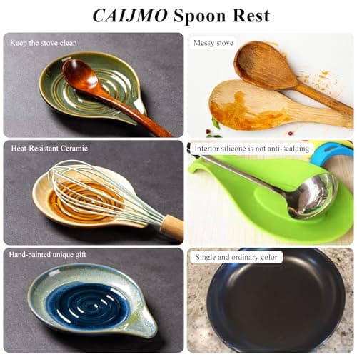 Spoon Rest, Ceramic Utensil Spoon Spatula Ladle Holder, 6 Inches Spoon Holder for Countertop, Coffee Bar Accessories Dishwasher Safe, Utensil Rest for Kitchen Counter Splash Black - Thumbnail 2