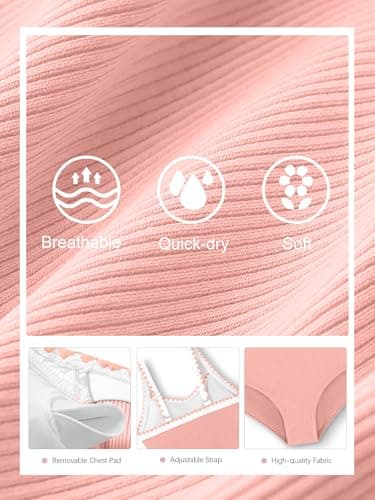 AMAWMW Girls' Swimsuit Adjustable Straps Padded Bathing Suit for 9-16y Teens Kids Swimwear Summer, Pink, 9-10 Years - Thumbnail 6