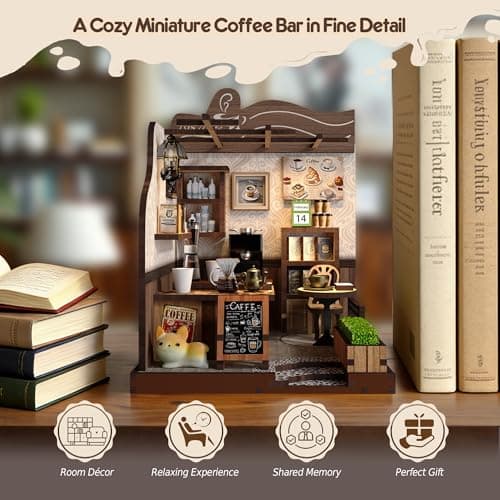 Soothee DIY Miniature Kit - 3D Puzzles for Adults & Teens, Book Nooks and Model Building Kits for Bookshelf Decor, Relaxing Craft & Unique Gift for Craft Lovers (Country Cafe) - Thumbnail 2