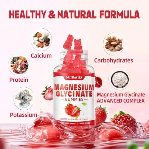 Magnesium Glycinate Gummies 1000mg with Magnesium L-Threonate,Chelated Magnesium Potassium Complex Supplement with VitD, B6, CoQ10, Calcium,Supports for Memory, Calm, Mood - 90 Gummies Strawberry - Thumbnail 2