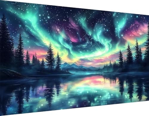 ijbnhd Large Diamond Painting, Aurora Large Diamond Art Kits for Adults, Full Drill Round Big Diamond Painting, DIY Gem Art and Crafts for Home Wall Decor Gift 27.5 X 15.7inch - Image 1