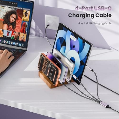 Travel & Car USB C Cable, USB C Splitter Multi Charging Cable, 4 in 1 USB C Charging Cable with 4 Type C Ports, Compatible with iPhone 17/16/15 Pro Max/Android/Galaxy S26 and More USB C Devices-5FT - Thumbnail 2