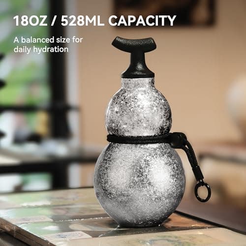 18 oz Insulated Gourd Bottle, Unique Gourd-Shaped Vacuum Insulated Bottle, 316L Stainless Steel Water Bottle with Crackle Finish for Travel, Hiking, Camping & Outdoor (Cracked Silver) - Thumbnail 2