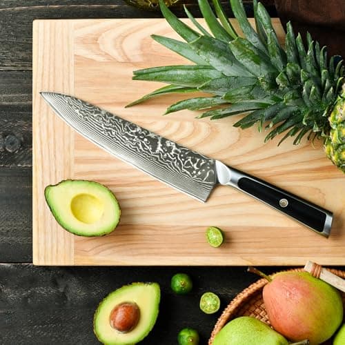 Sunnecko 8 Inch Japanese Damascus Chef Knife - Ultra Sharp 10-12 Degree Edge VG10 67 Layers Kitchen Cooking Knives for Meat, Vegetable & Fruit, Full Tang Forged Blade, Premium Father Day Gift Box - Thumbnail 5