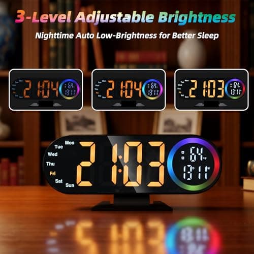 Electime Digital Alarm Clocks with 16 Night Light, Loud Alarm Clock for Heavy Sleepers Adults Teens Kids Seniors, 3 Brightness 2 Alarm Mirror and LED Big Display Clocks for Bedside, Desk - Thumbnail 6