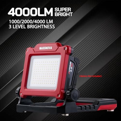 MASSNOVA 4000LM 25W Cordless Work Light, Compatible with Milwaukee,Dewalt and Makita 18-21V Power Battery, Magnetic Base, Portable Flood Light - Thumbnail 3