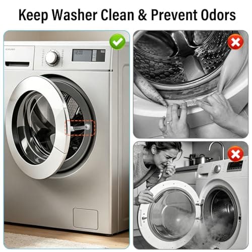 Front Load Washer Door Prop, 2 Pack Magnetic Washer Door Prop Door Holder with Flexible Spring & Adhesive Metal Discs, Removable Washer Door Stopper Keep Washing Machine Door Open to Prevent Odors - Thumbnail 2