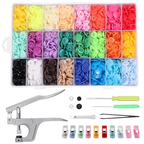 Kamtop Snaps and Snap Pliers Set, 408 Sets T5 Plastic Snap Buttons 24 Colors, Snap Fasteners Snap Press Pliers Snaps Starter Kit Snap Setter Tool for Clothes Sewing Bibs Rain Coat DIY Crafting - Image 1