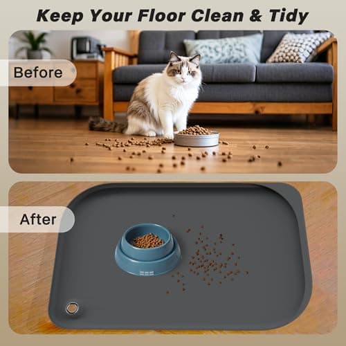 Dog & Cat Mat for Food and Water - Nityers Dog Food Mat for Floors Waterproof with Pocket, High Raised Edges, Thicker BPA Free Silicone, Pet Feeding mat for Bowl, Automatic pet Feeder, Water Fountain - Thumbnail 2