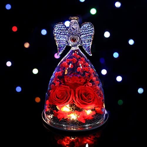 Tiaronics Mothers Day Rose Gifts for Women, Large Angel Figurines with Real Roses, Preserved Real Flower Rose for Her - Red - Thumbnail 4