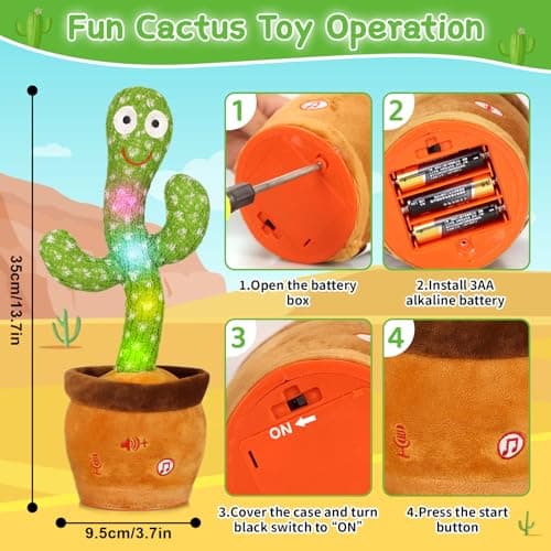 Emoin Christmas Dancing Cactus Toy, Talking Cactus Baby Toys for Baby Christmas Toy Gift Singing Repeats What You Say Baby Interactive Plush - Thumbnail 5